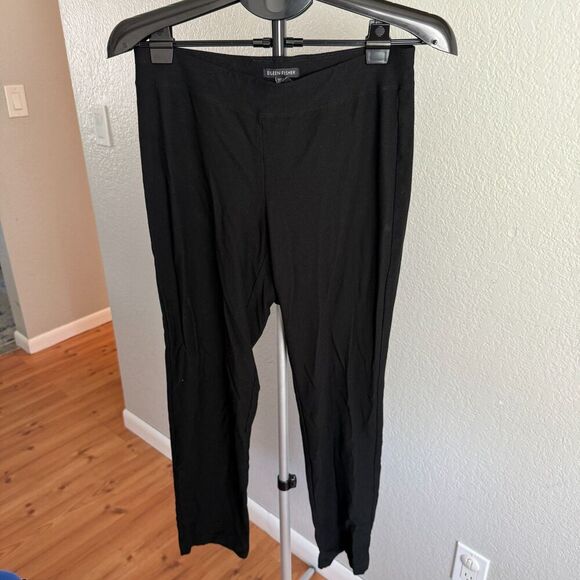EILEEN FISHER BLACK WASHABLE STRETCH CREPE SLIM ANKLE PANTS W/ WIDE BAND SMALL - Picture 1 of 4